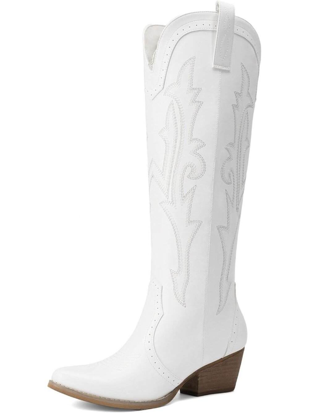 Women’s White Classic Cowboy Knee High Boots Western Cowgirl Riding Boots